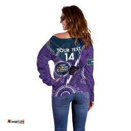 Custom NRL Storm NAIDOC Week Off Shoulder Sweater Keep The Fire Burning Indigenous Art