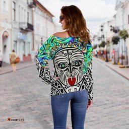 Integrity Maori Ta Moko Women Off Shoulder Sweater Kiwi and Paua