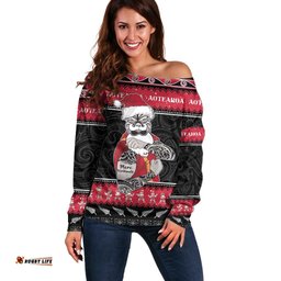 New Zealand Santa Tiki Christmas Off Shoulder Sweater Meri Kirihimete