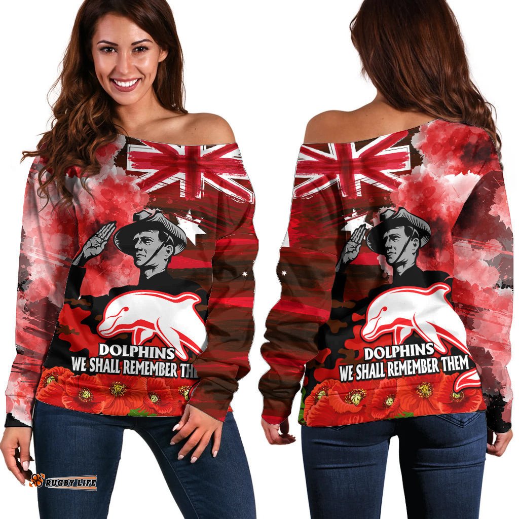 ANZAC Dolphins Rugby Off Shoulder Sweater We Shall Remember 05