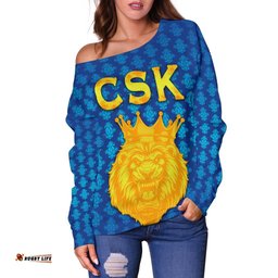 Chennai Super Kings Women Off Shoulder Sweater Cricket Traditional Pride Blue