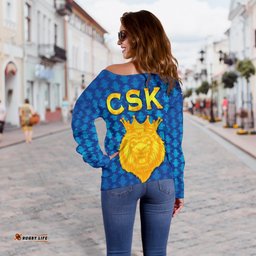 Chennai Super Kings Women Off Shoulder Sweater Cricket Traditional Pride Blue