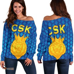 Chennai Super Kings Women Off Shoulder Sweater Cricket Traditional Pride Blue