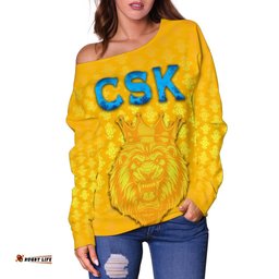Chennai Super Kings Women Off Shoulder Sweater Cricket Traditional Pride Yellow