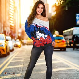 Bulldogs Anzac Day Indigenous Art Women Off Shoulder Sweater