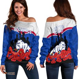 Bulldogs Anzac Day Indigenous Art Women Off Shoulder Sweater