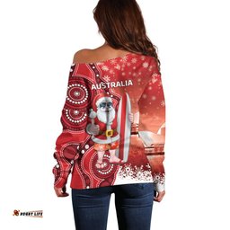 Christmas In July Australia Off Shoulder Sweater Santa Surfboard Sydney Opera House Red