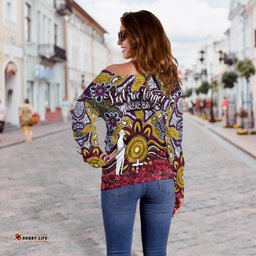 Brisbane Broncos Off Shoulder Sweater Anzac Day Poppy Flowers With Aboriginal