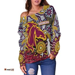 Brisbane Broncos Off Shoulder Sweater Anzac Day Poppy Flowers With Aboriginal