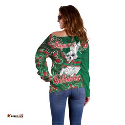 Personalised Rabbitohs NAIDOC Week 2024 Off Shoulder Sweater Aboriginal Fire Burning Sparks
