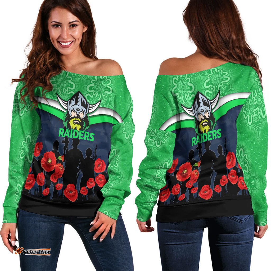 Canberra Raiders Anzac Day Women Off Shoulder Sweater Indigenous Art