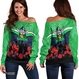 Canberra Raiders Anzac Day Women Off Shoulder Sweater Indigenous Art
