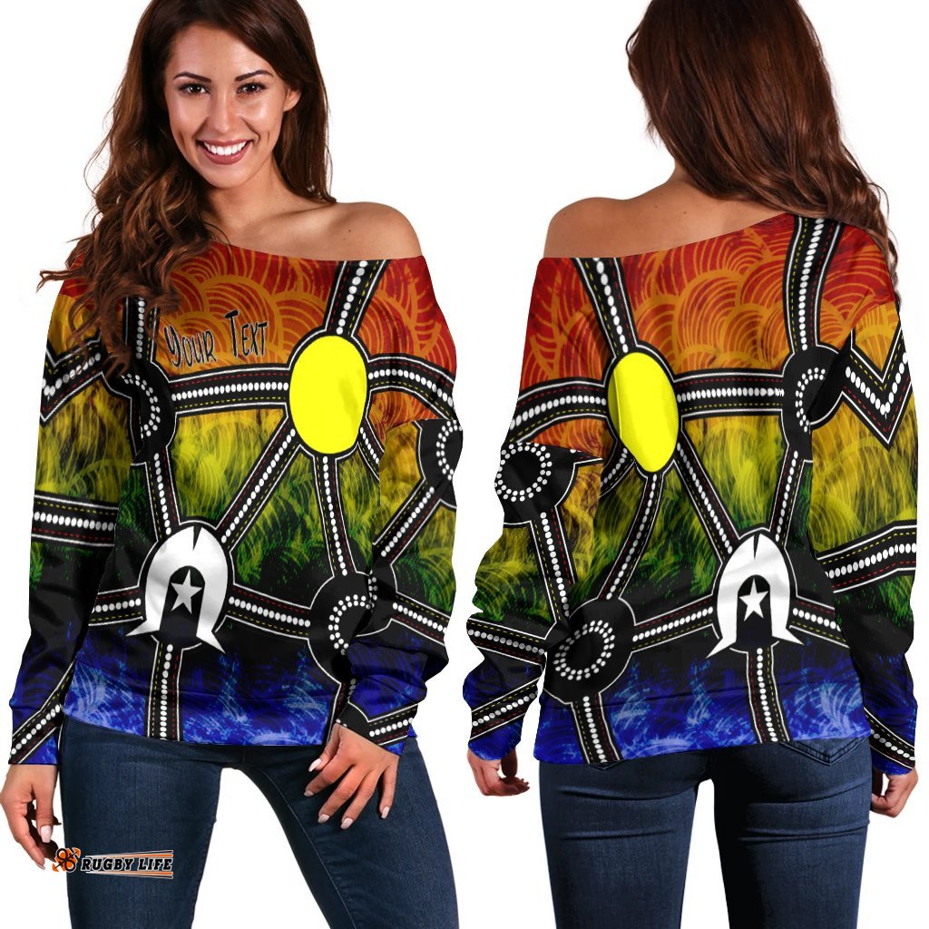 Custom Naidoc Week Off Shoulder Sweater , Aboriginal Geometric Style