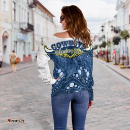 Cowboys Rugby Off Shoulder Sweater Indigenous Pattern Premiers Sporty Style