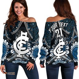Custom Personalised Blues Football Women Off Shoulder Sweater Boomerang Indigenous Dots