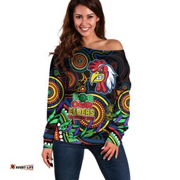 Roosters Rugby Aboriginal Art Off Shoulder Sweater NAIDOC Indigenous Tribal