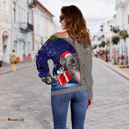 Christmas Women's Off Shoulder Sweater Funny Koala Christmas