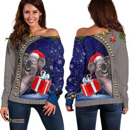 Christmas Women's Off Shoulder Sweater Funny Koala Christmas