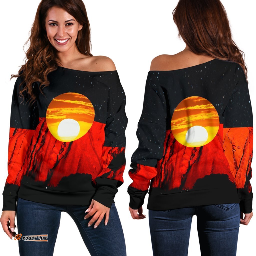Australia Aboriginal Flag Off Shoulder Sweater K8 Limited
