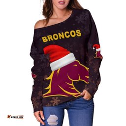 Brisbane Women Off Shoulder Sweater Broncos Christmas