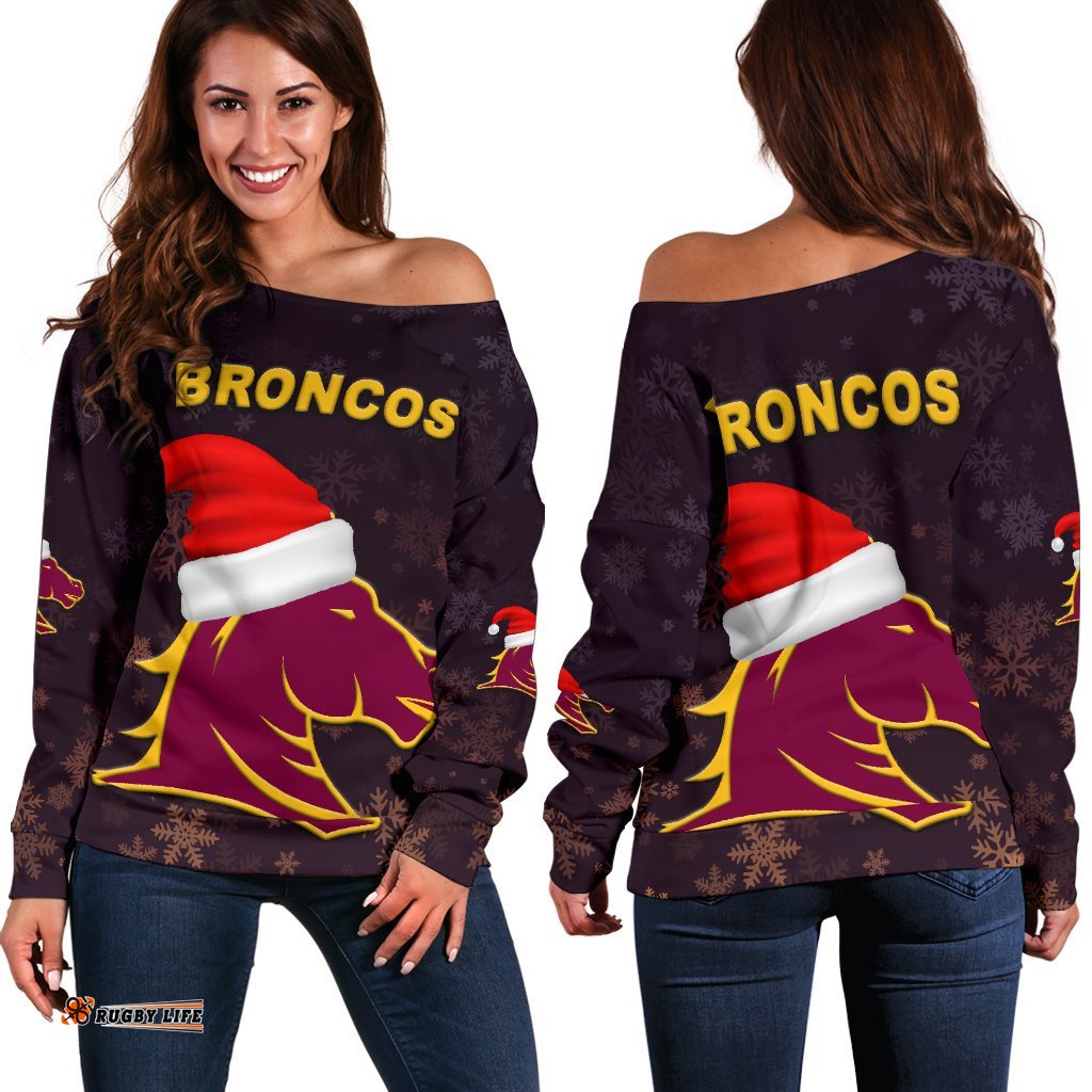 Brisbane Women Off Shoulder Sweater Broncos Christmas