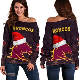 Brisbane Women Off Shoulder Sweater Broncos Christmas