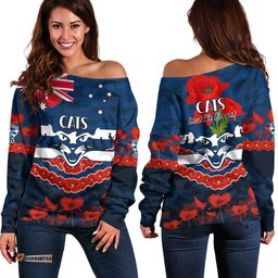 Cats Football ANZAC Women Off Shoulder Sweater Lest We Forget