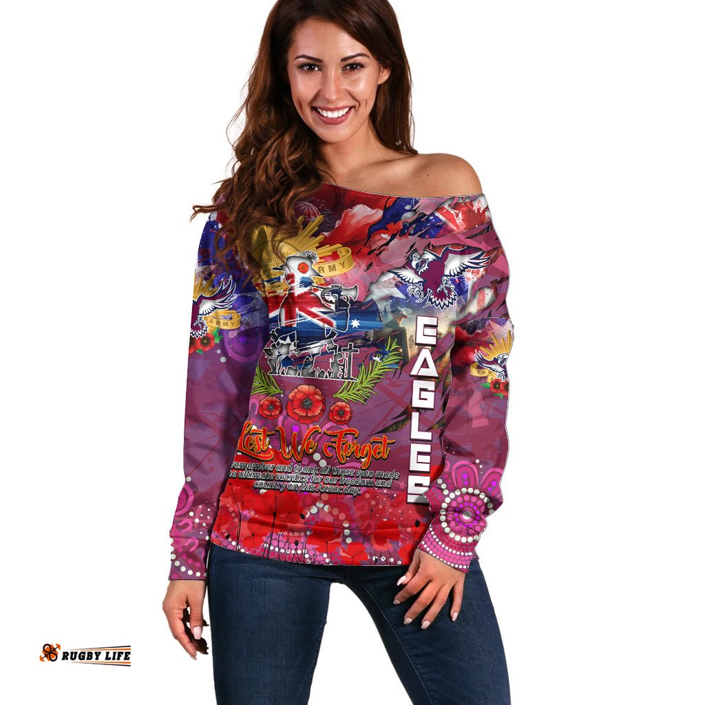 Personalised Australia Rugby Sea Eagles ANZAC Off Shoulder Sweater Manly Warringah Scratch Style