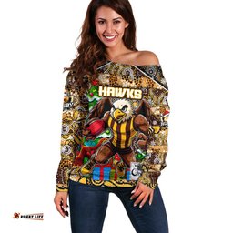 Custom Hawks Football Merry Christmas Off Shoulder Sweater Indigenous Australian Art