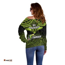 Sydney Thunder Cricket Off Shoulder Sweater Unique Indigenous Art Mix Polynesian Pattern