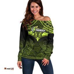 Sydney Thunder Cricket Off Shoulder Sweater Unique Indigenous Art Mix Polynesian Pattern