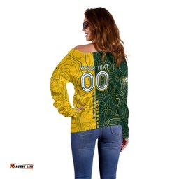 Personalised Matildas Mascot Off Shoulder Sweater Australia Football Topographic