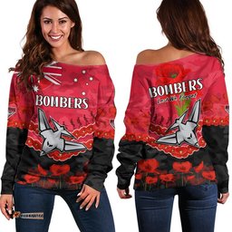 Bombers Football ANZAC Women Off Shoulder Sweater Lest We Forget