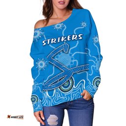 Adelaide Strikers Women Off Shoulder Sweater Indigenous Blue Energy