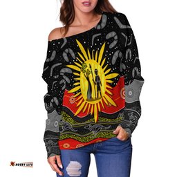 Custom Personalised Aboriginal Flag Off Shoulder Sweater Energetic Aussie