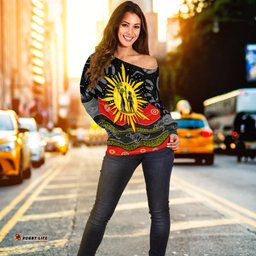 Custom Personalised Aboriginal Flag Off Shoulder Sweater Energetic Aussie