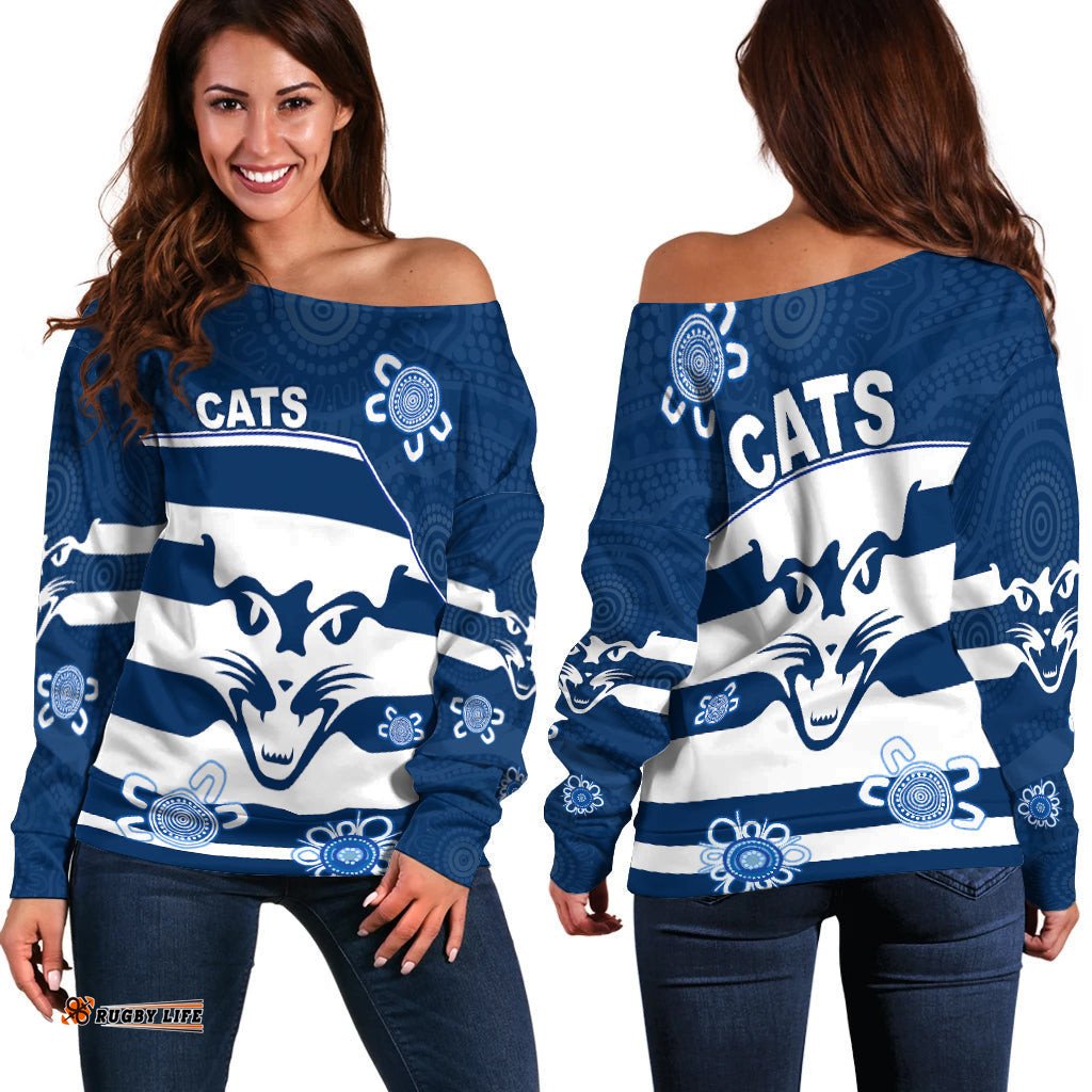 Cats Football Off Shoulder Sweater Geelong Indigenous