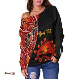 Custom Personalised Australia Map Off Shoulder Sweater Aussie Kangaroo Aboriginal