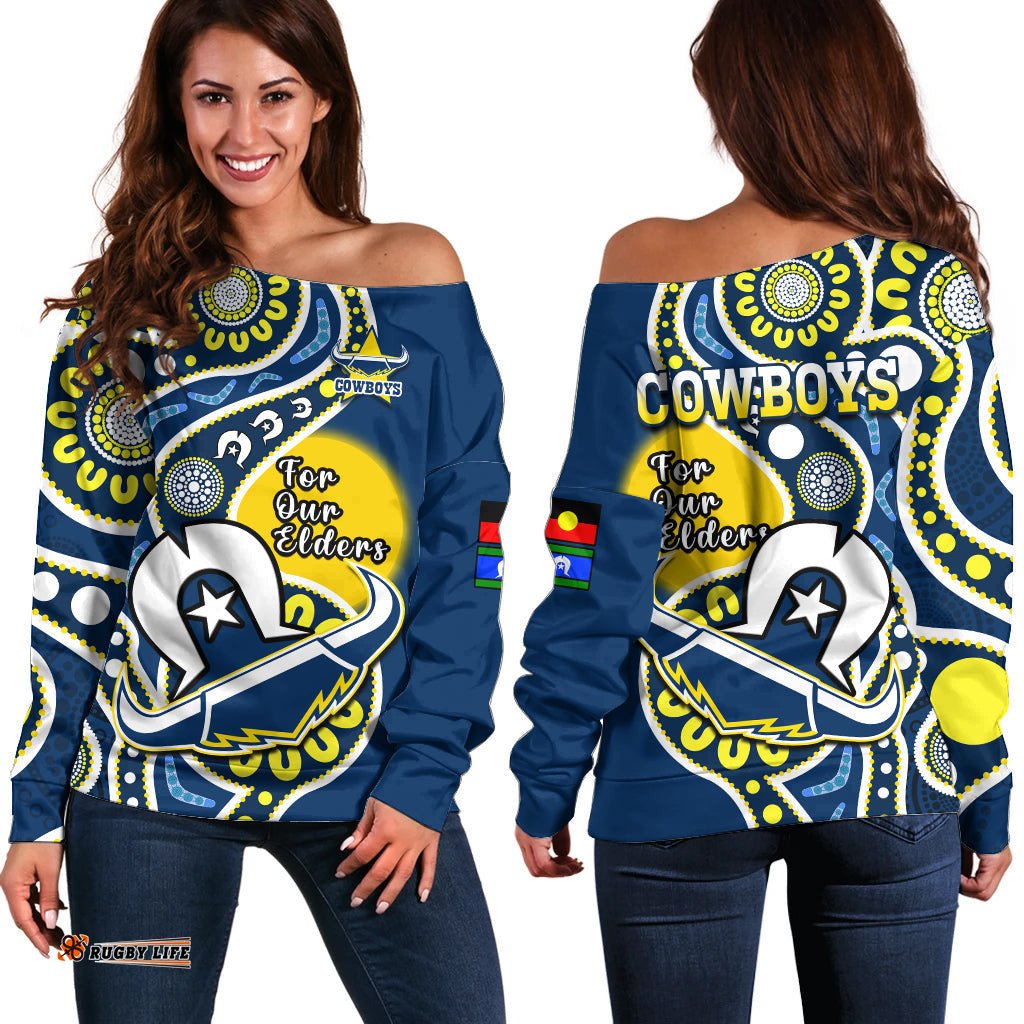 Cowboys Rugby NAIDOC Off Shoulder Sweater For Our Elders Aboriginal