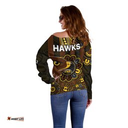 AFL Hawthorn Hawks 1902 Aboriginal Off Shoulder Sweater