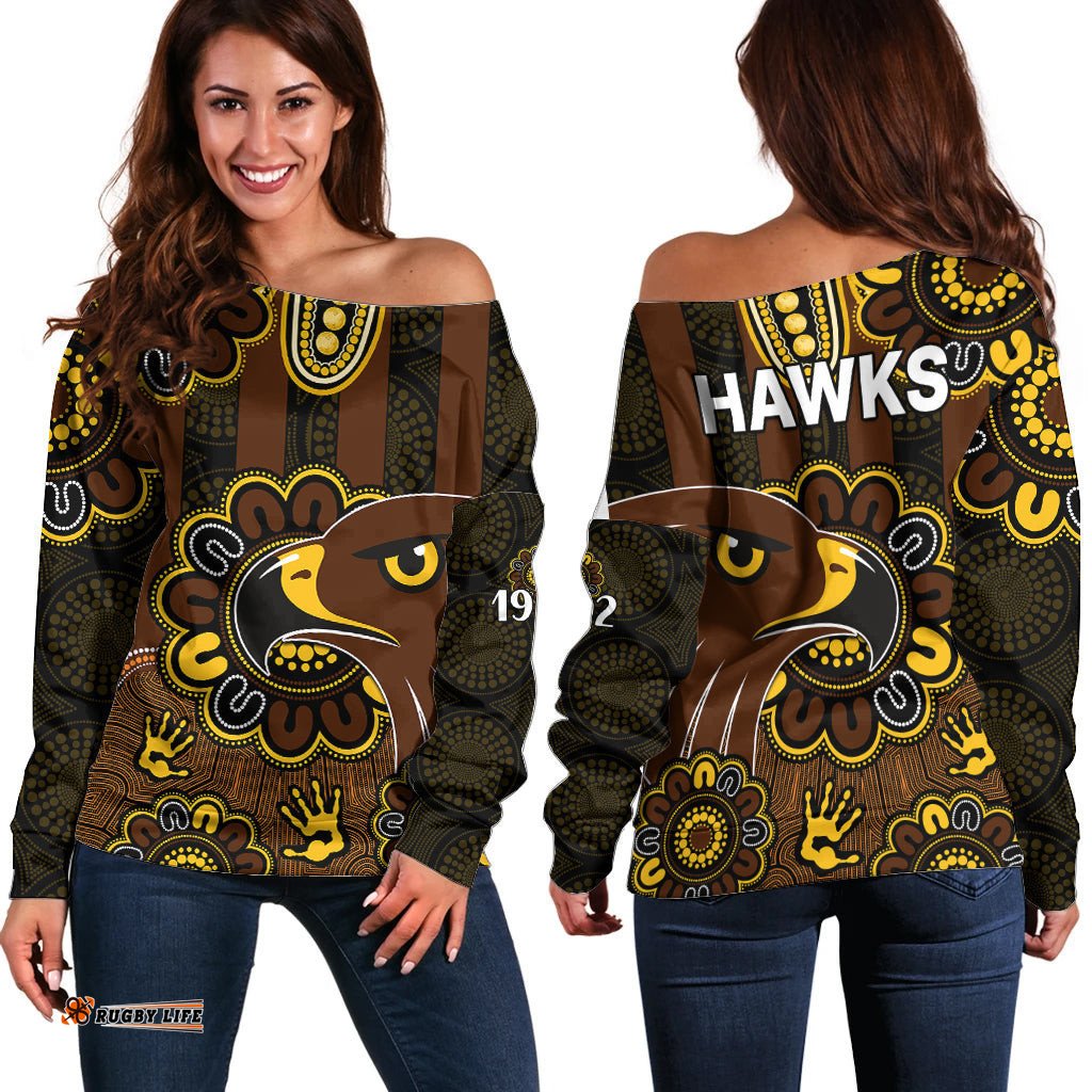 AFL Hawthorn Hawks 1902 Aboriginal Off Shoulder Sweater