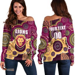 Custom Personalised And Number Lions AFL Off Shoulder Sweater Aboriginal Patterns 04