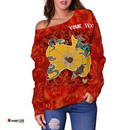 Custom Aboriginal Women's Off Shoulder Sweater Australia Map Hand Patterns Spider Web