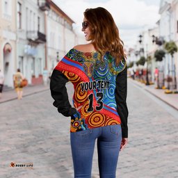 Custom Text and Number Australia Lizard and Sun Off Shoulder Sweater Aboriginal Art Speical