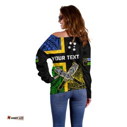 Custom Personalised Australian South Sea Islanders Flag Style Off Shoulder Sweater