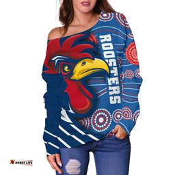 Custom Personalised Australia Roosters Women's Off Shoulder Sweater Three Tiles Style