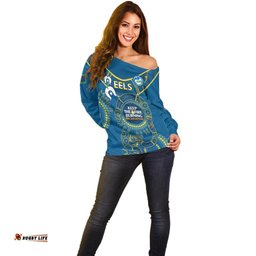 Custom NRL Eels NAIDOC Week Off Shoulder Sweater Keep The Fire Burning Indigenous Art