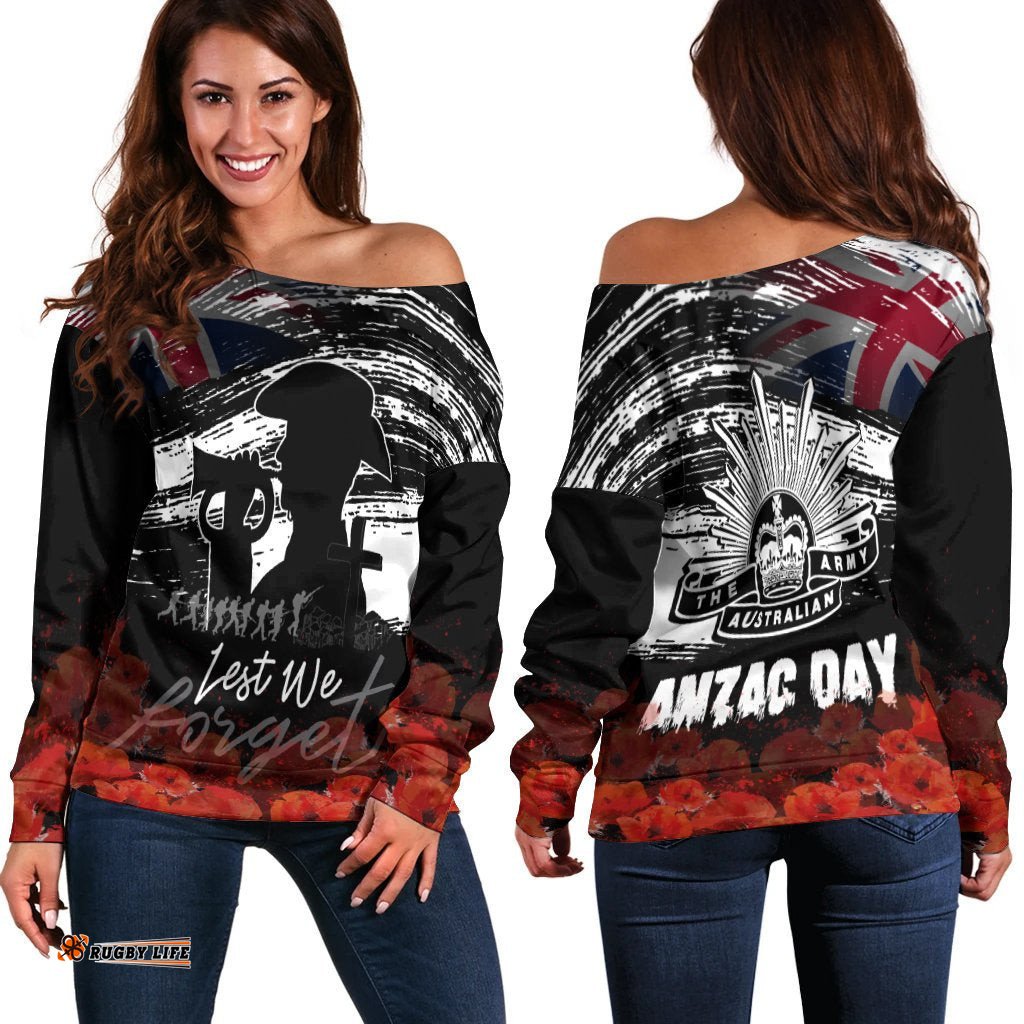Anzac Day Women's Off Shoulder Sweater Remembrance Anzac