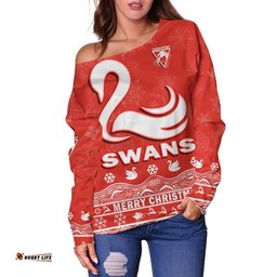 Custom Personalised And Number Sydney Swans Unique Winter Season Women Off Shoulder Sweater Swans Merry Christmas