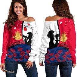 Anzac Day Women's Off Shoulder Sweater We will remember Them 04